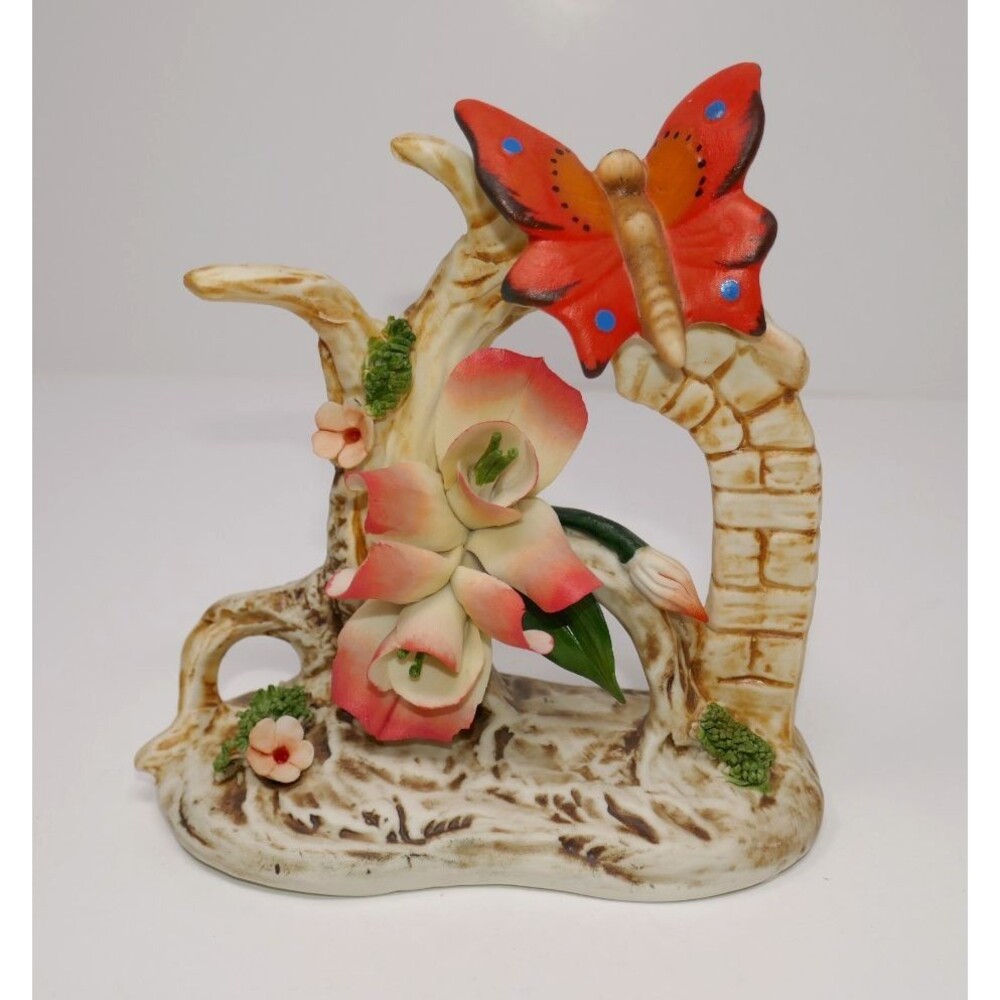 Capodimonte Orange Butterfly Flower Porcelain Figurine Napoli Italy
